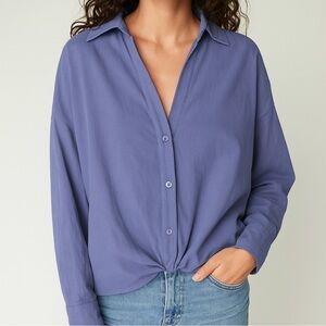 New Stateside Blue Button Down Twist Front Top Blouse Medium $168 Retail